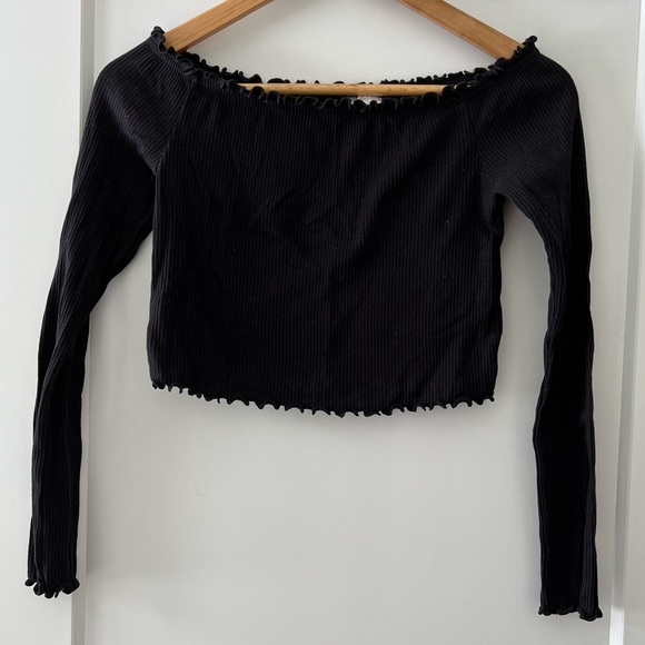 H&M - Cropped Off The Shoulder Long Sleeve Ribbed Top - Picture 2 of 4